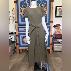 Calvin Klein Olive Midi Dress with Tie Waist